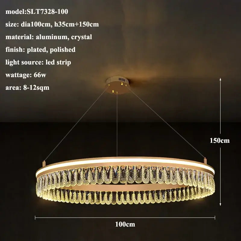 Modern three tier gold crystal led chandelier dining room light