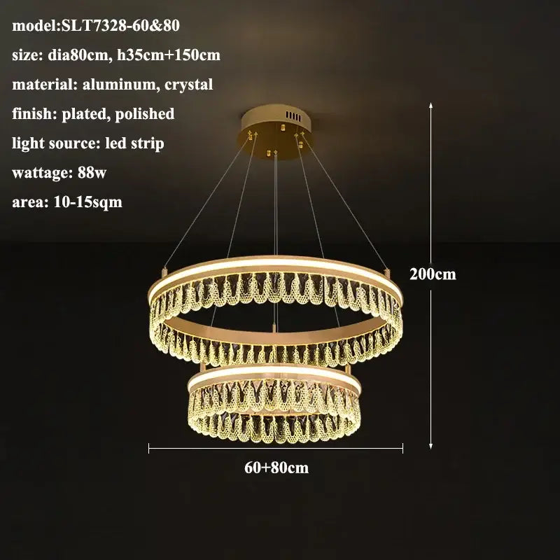 Modern three tier gold crystal led chandelier dining room light