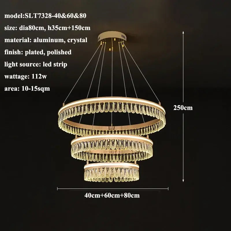 Modern three tier gold crystal led chandelier dining room light
