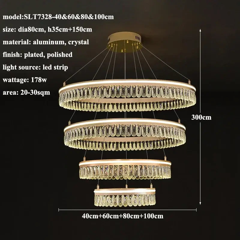 Modern three tier gold crystal led chandelier dining room light
