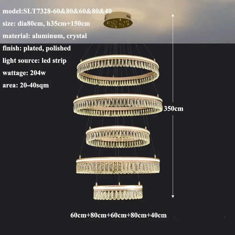 Modern three tier gold crystal led chandelier dining room light