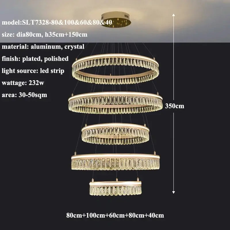 Modern three tier gold crystal led chandelier dining room light