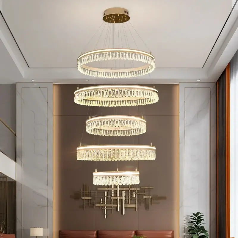 Modern three tier gold crystal led chandelier dining room light