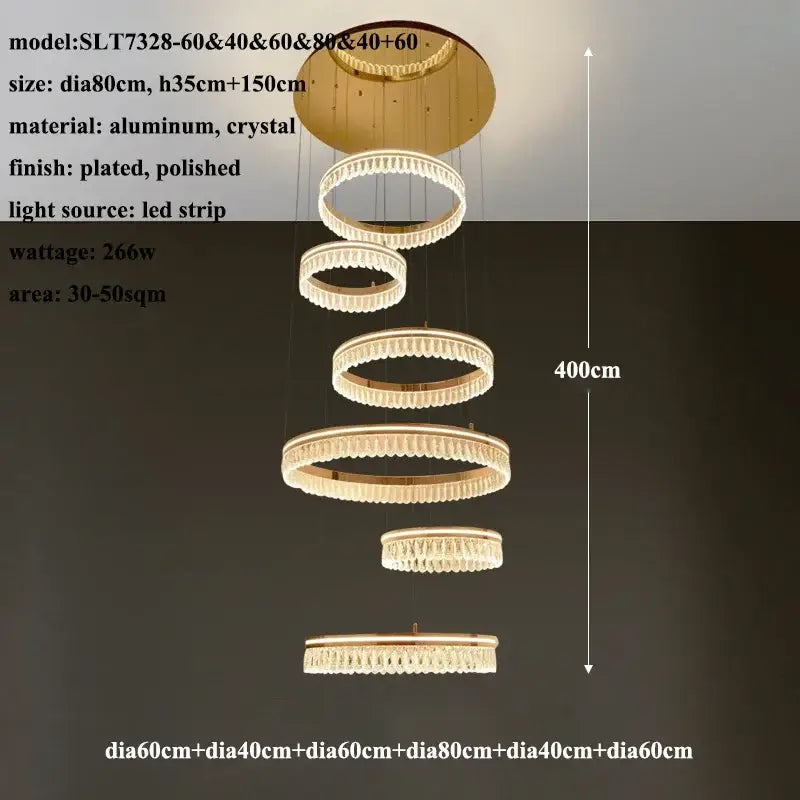 Modern three tier gold crystal led chandelier dining room light