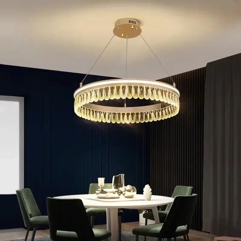 Modern three tier gold crystal led chandelier dining room light