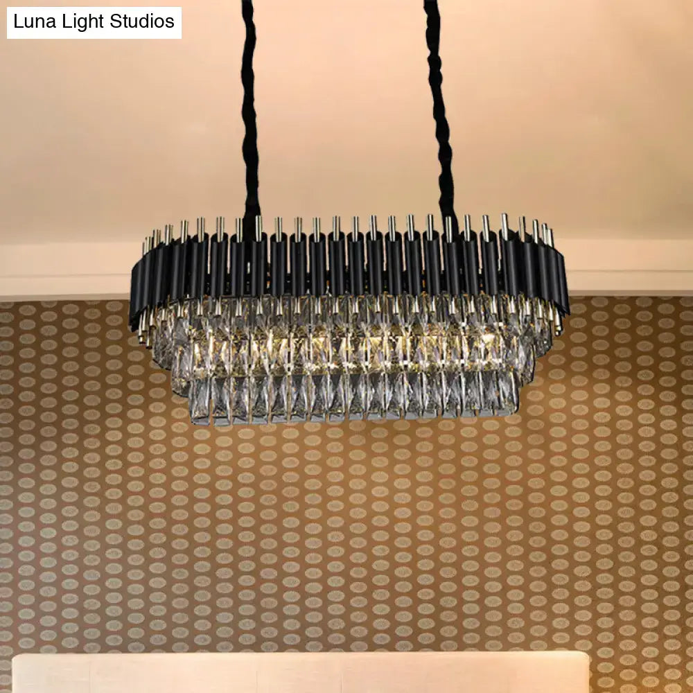 Modern tiered black & clear crystal ceiling light kitchen island
