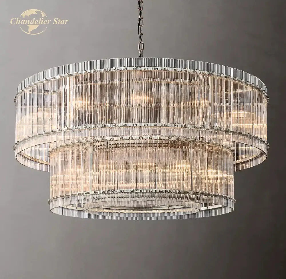 Modern tiered clear led glass chandelier living room pendant light