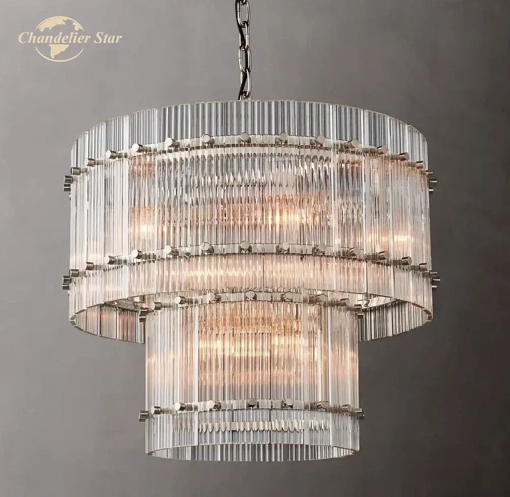 Modern tiered clear led glass chandelier living room pendant light