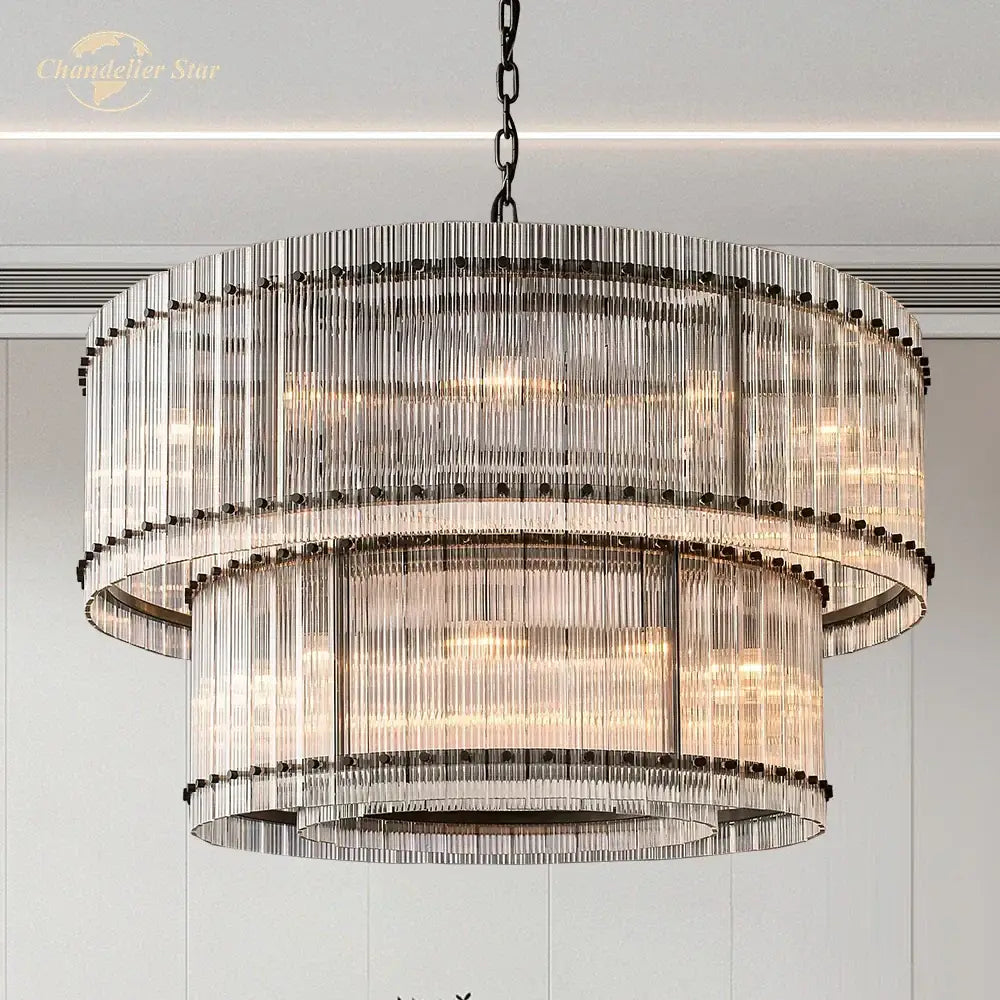 Modern tiered clear led glass chandelier living room pendant light