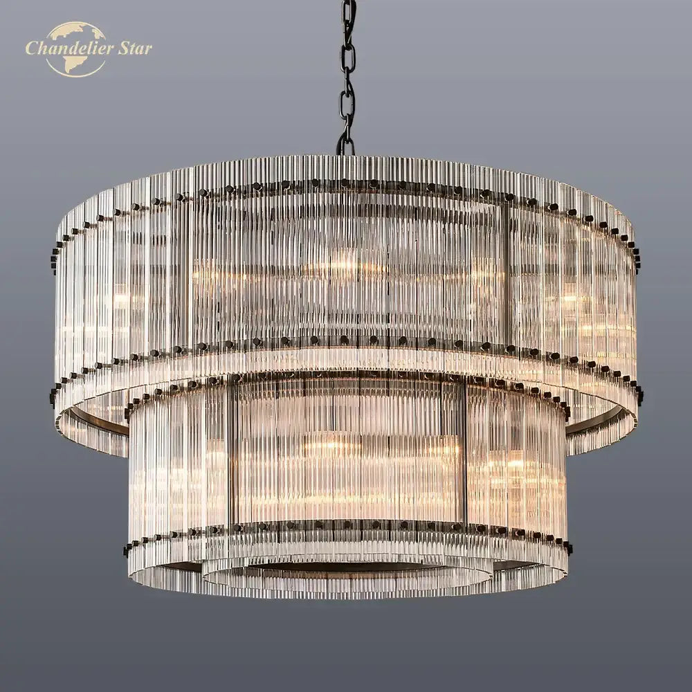 Modern tiered clear led glass chandelier living room pendant light