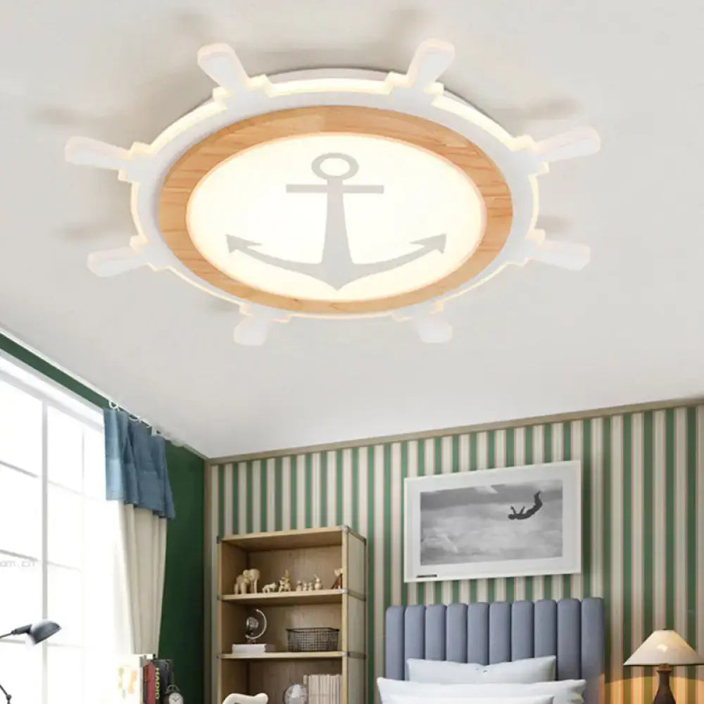 Modern triangular wood led flush mount kids bedroom light
