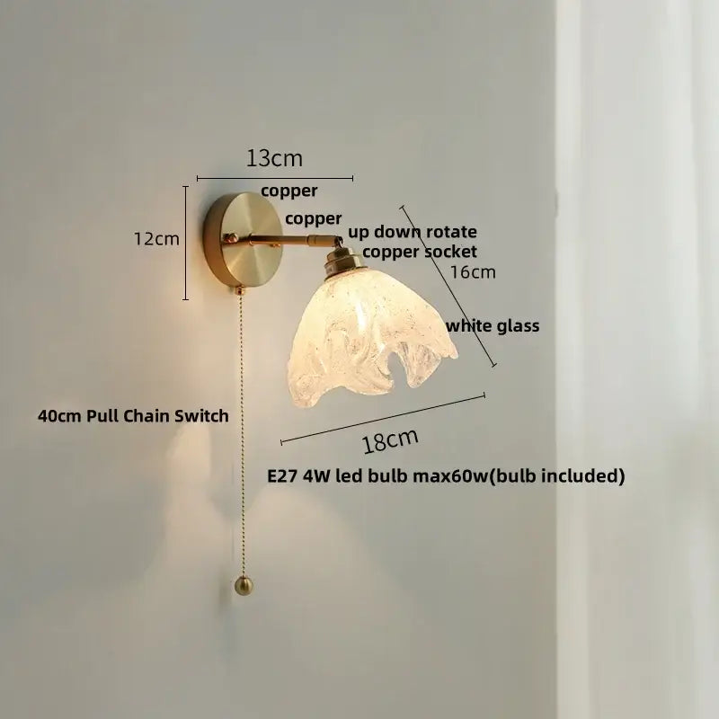 Modern turquoise blue glass wall sconce bedroom pull chain light
