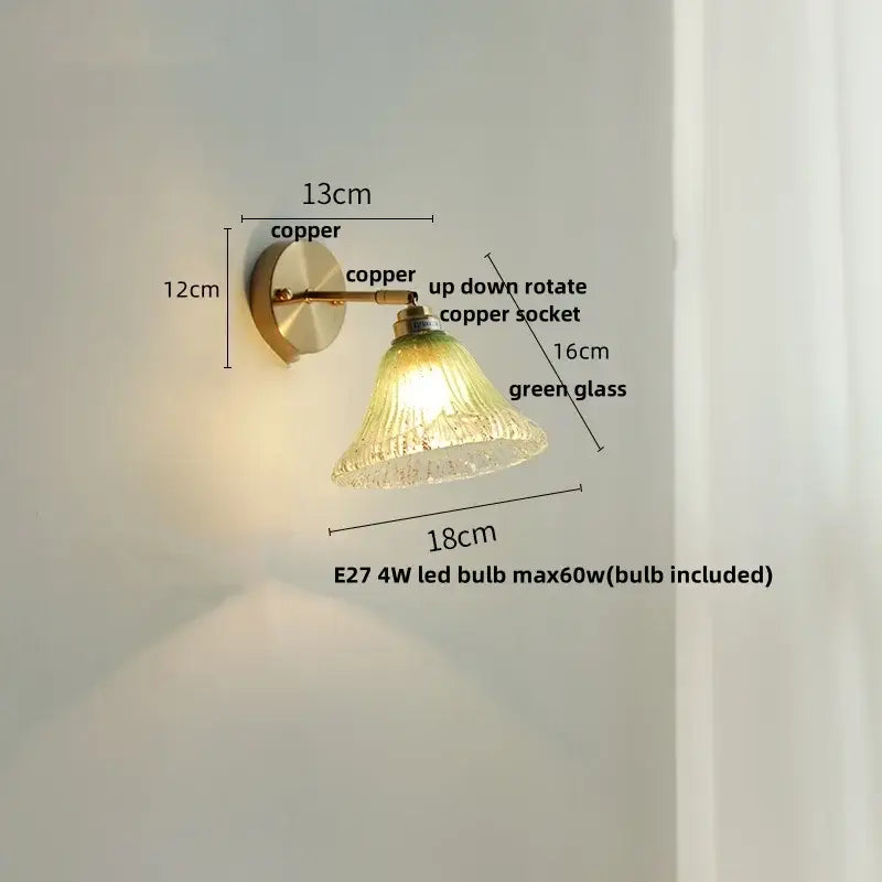 Modern turquoise blue glass wall sconce bedroom pull chain light
