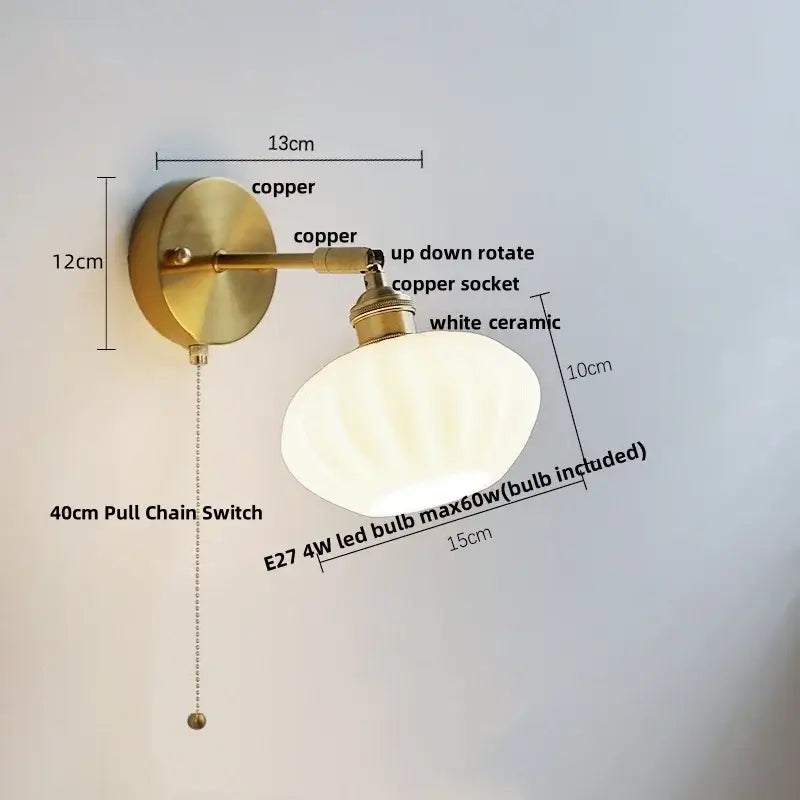 Modern turquoise blue glass wall sconce bedroom pull chain light