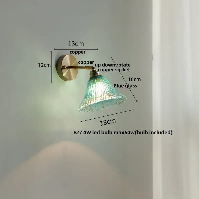 Modern turquoise blue glass wall sconce bedroom pull chain light