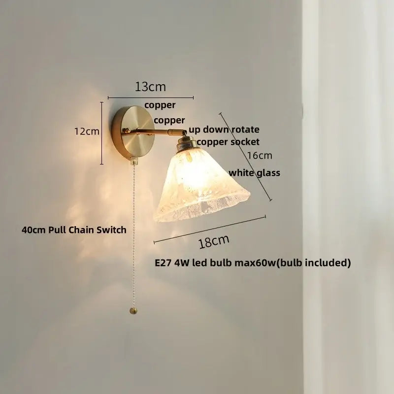 Modern turquoise blue glass wall sconce bedroom pull chain light
