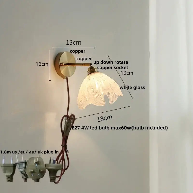 Modern turquoise blue glass wall sconce bedroom pull chain light