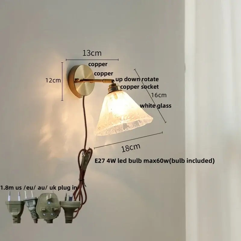 Modern turquoise blue glass wall sconce bedroom pull chain light