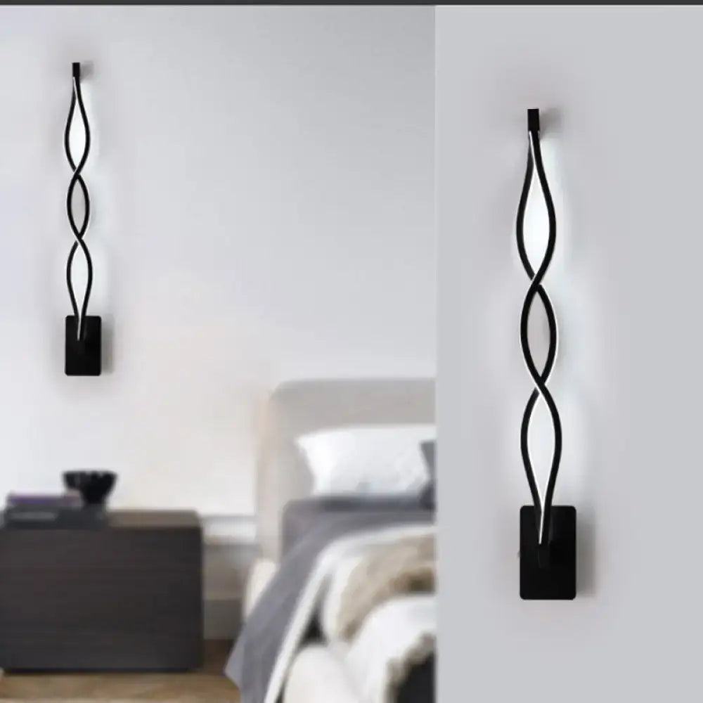 Modern twisted black & white led wall sconce bedroom light