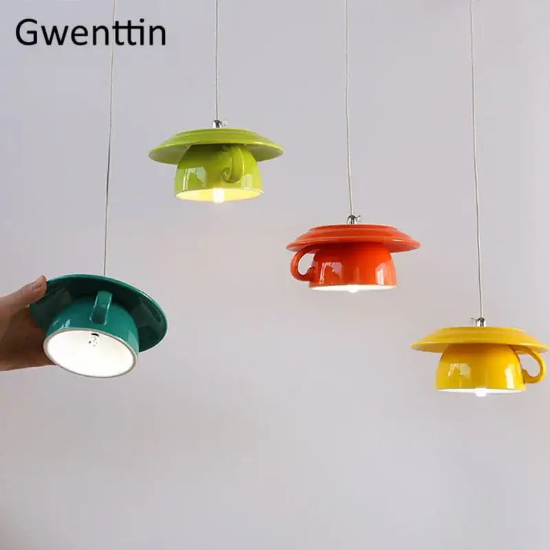 Modern vibrant ceramic cup pendant lights kitchen hanging decor