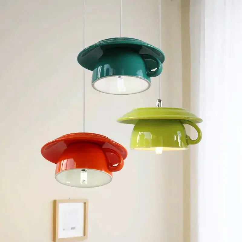 Modern vibrant ceramic cup pendant lights kitchen hanging decor