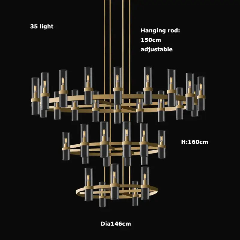 Modern vintage gold 2-layer chandelier lighting for dining room