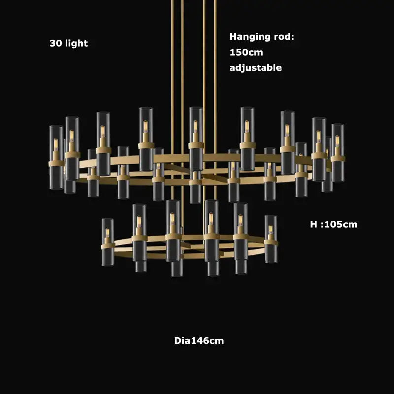 Modern vintage gold 2-layer chandelier lighting for dining room