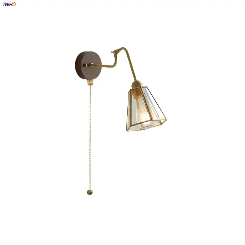 Modern walnut and brass clear glass led wall sconce stair light