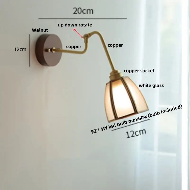 Modern walnut and brass clear glass led wall sconce stair light