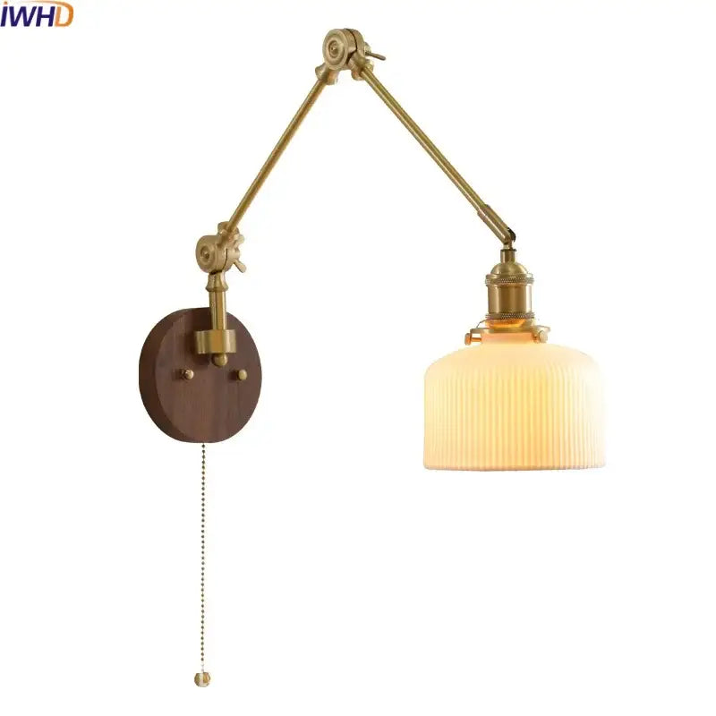 Modern walnut & brass led wall light bedroom glass sconce