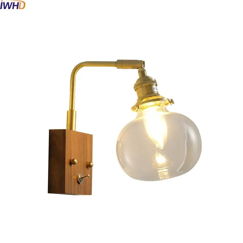 Modern walnut & copper clear glass wall sconce stair light