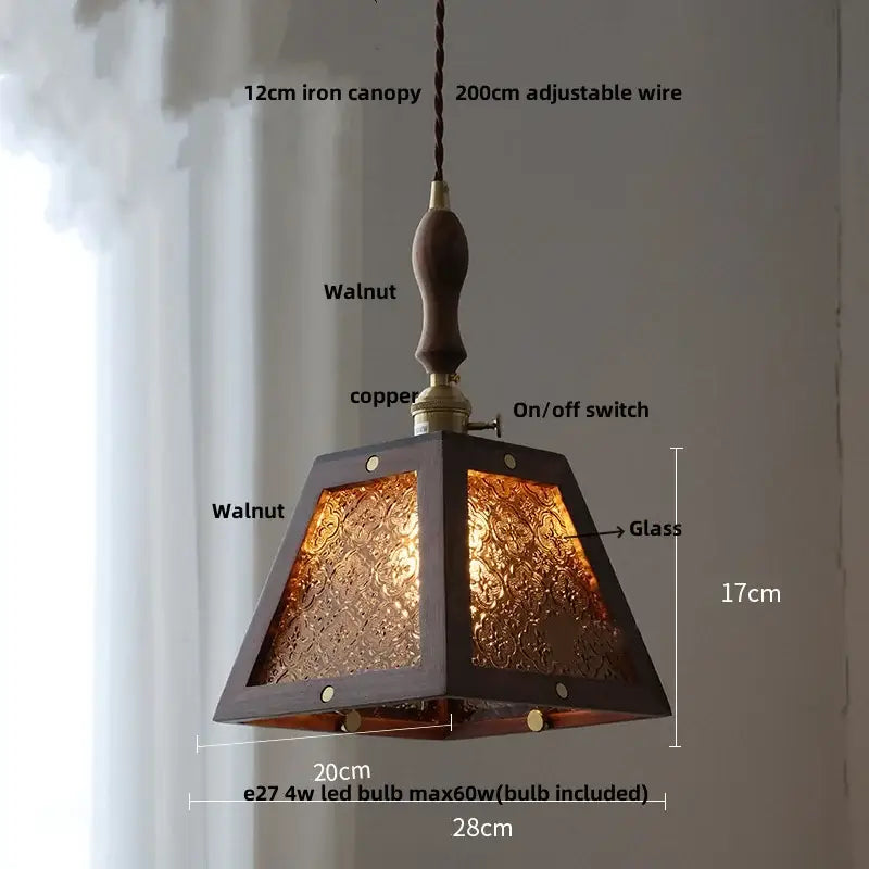Modern walnut wood and clear glass cube pendant light dining room