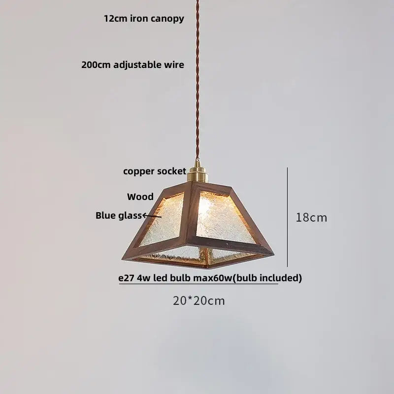 Modern walnut wood and clear glass cube pendant light dining room