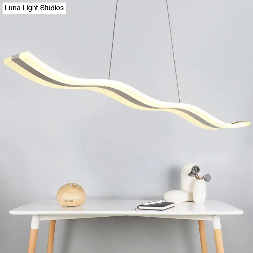 Modern wave white led pendant light – dining room chrome fixture
