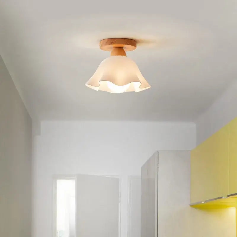 Modern wavy frosted glass decorbites led wood ceiling lamp bedroom