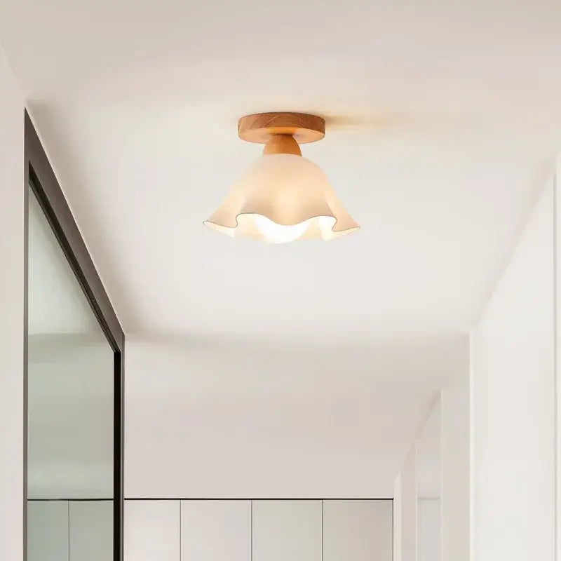Modern wavy frosted glass decorbites led wood ceiling lamp bedroom