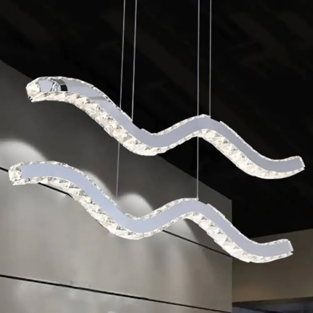 Modern wavy silver stainless steel hanging light kitchen fixture
