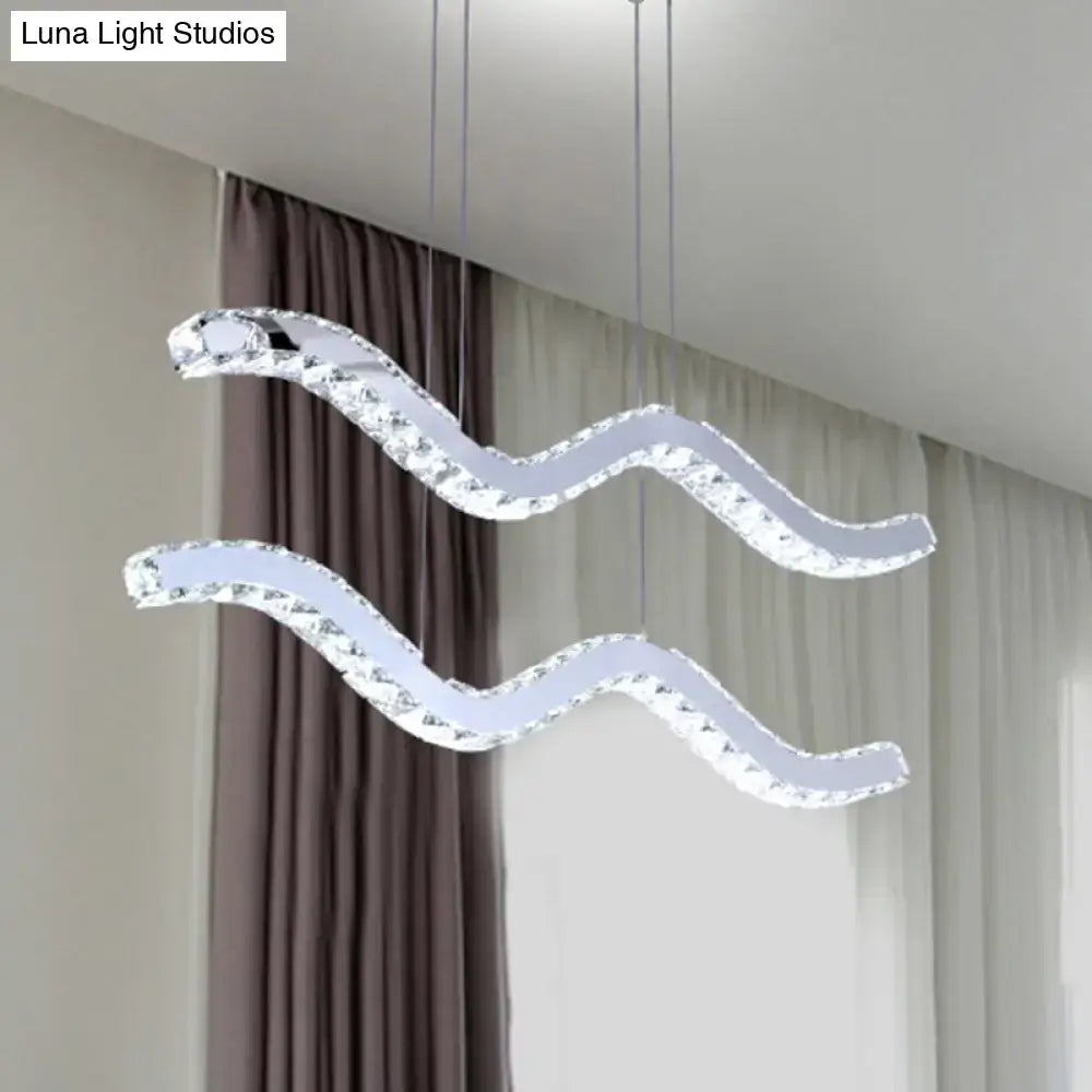Modern wavy silver stainless steel hanging light kitchen fixture