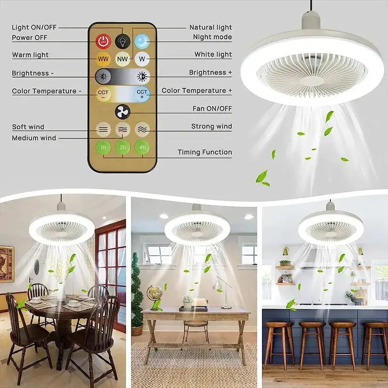Modern white 2-in-1 ceiling fan with remote control bedroom light