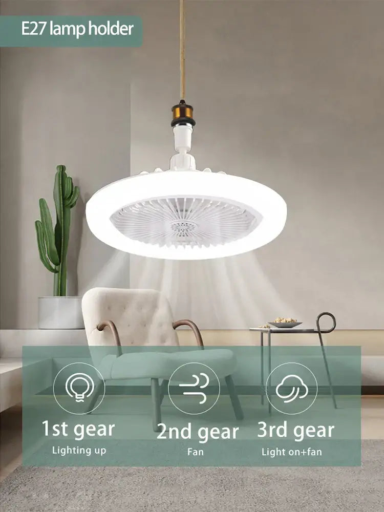Modern white 2-in-1 ceiling fan with remote control bedroom light