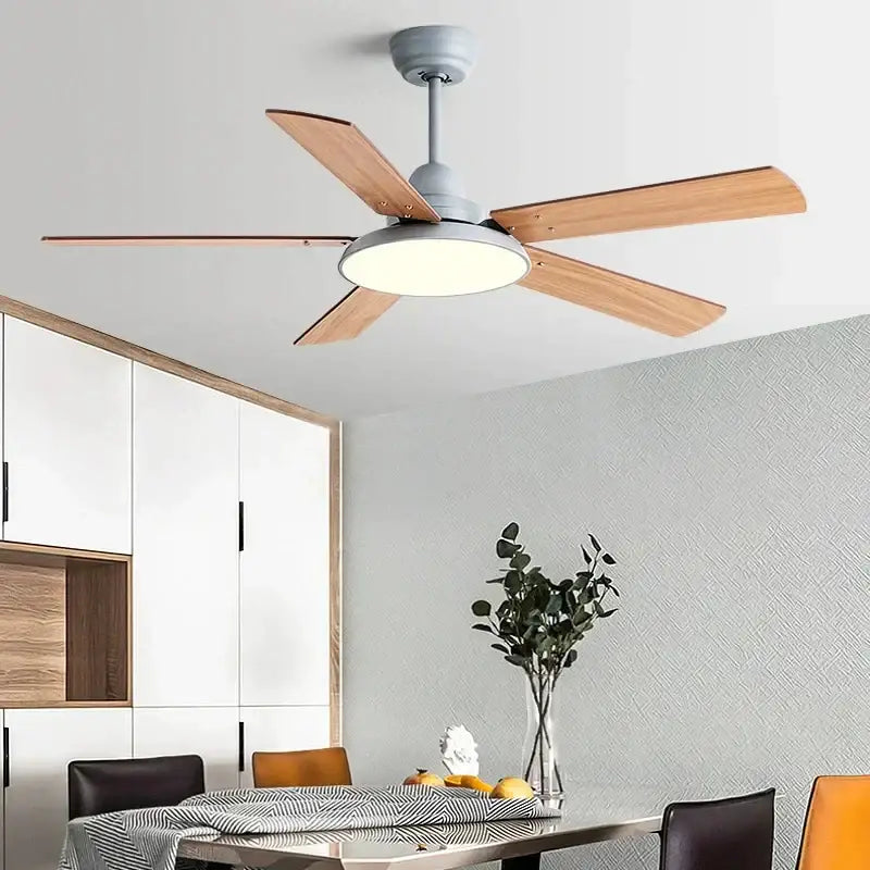 Modern white 5 blade wooden ceiling fan light bedroom with remote
