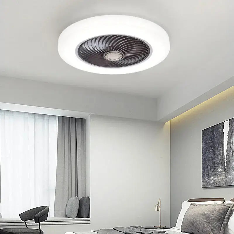 Modern white 52cm smart ceiling fan with remote control bedroom light