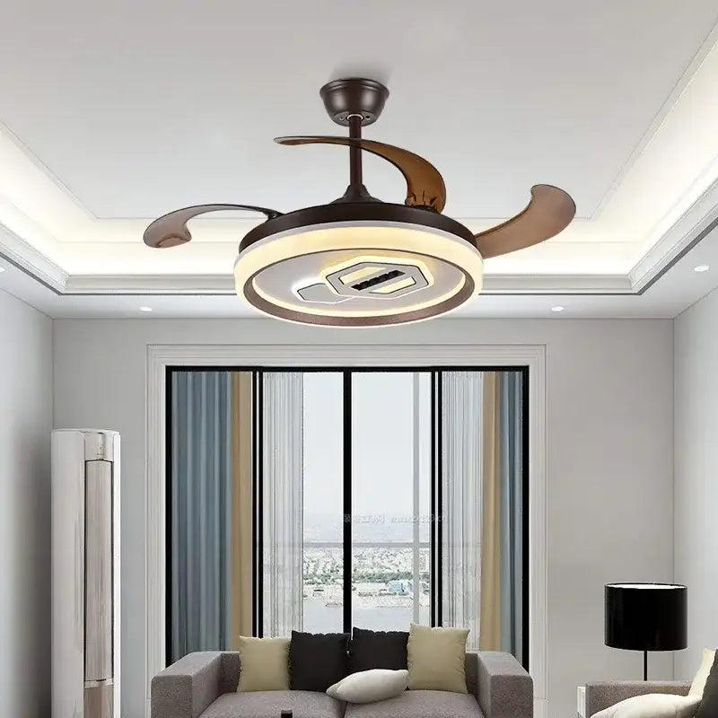 Modern white adjustable blade ceiling fan – living room led light