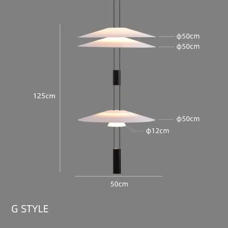 Modern white and black circular pendant light dining room tiered design