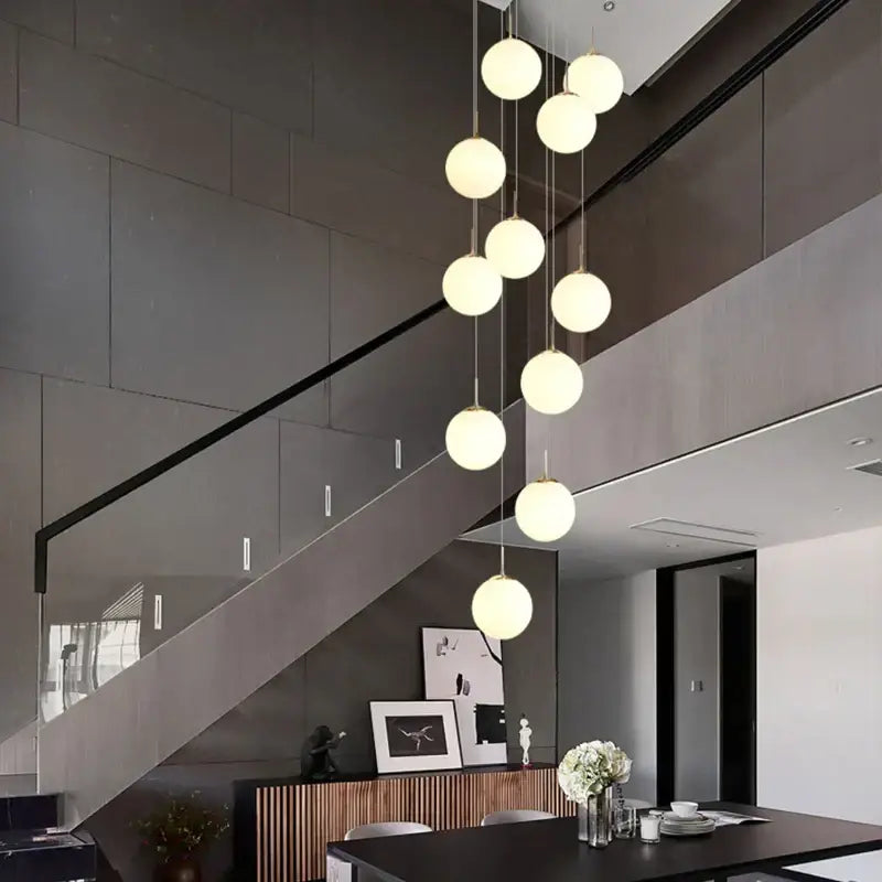 Modern white and black cream glass ball chandelier for staircase