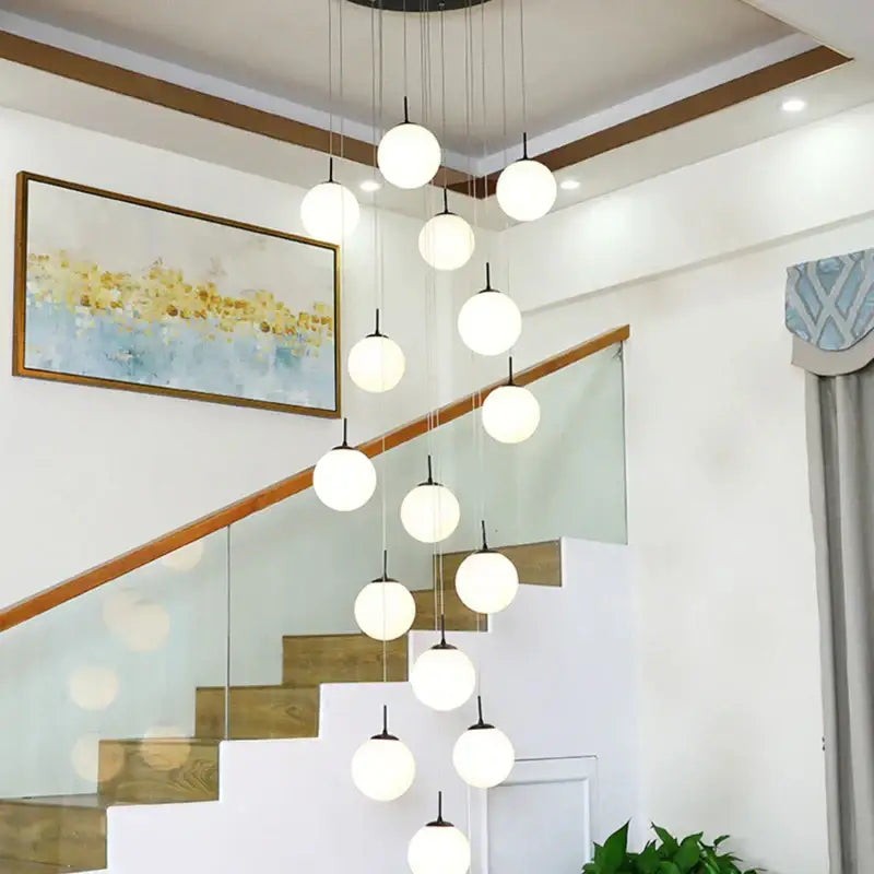 Modern white and black cream glass ball chandelier for staircase