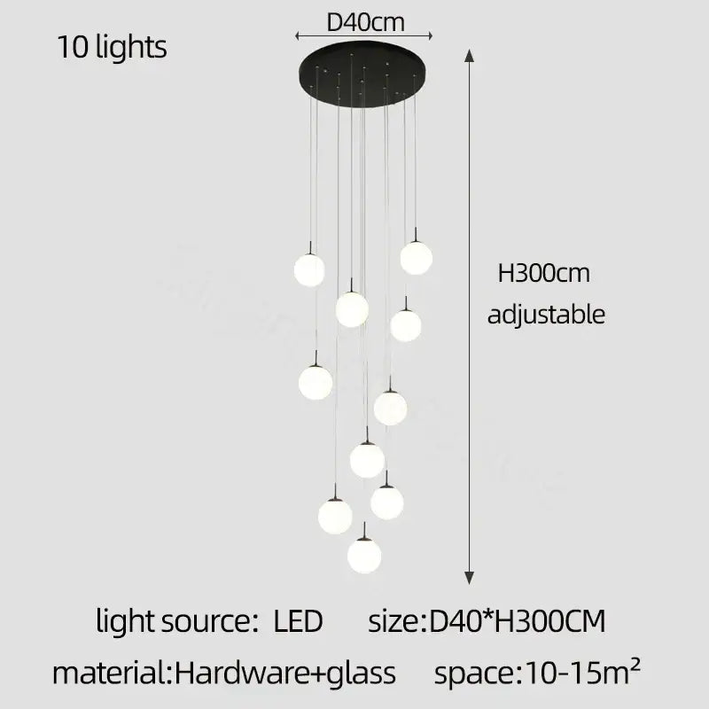 Modern white and black cream glass ball chandelier for staircase
