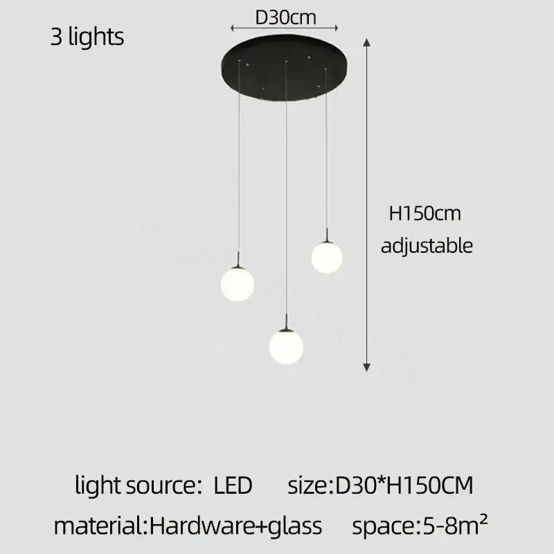 Modern white and black cream glass ball chandelier for staircase