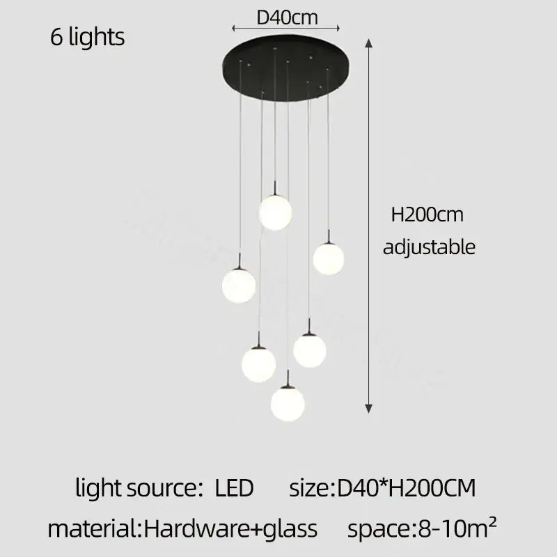Modern white and black cream glass ball chandelier for staircase