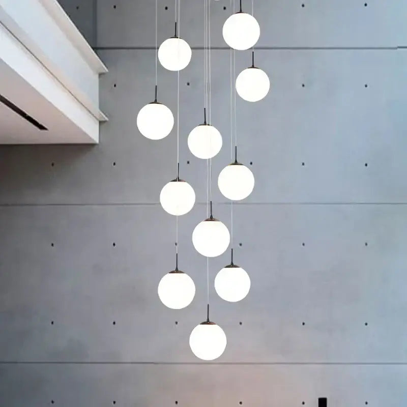 Modern white and black cream glass ball chandelier for staircase